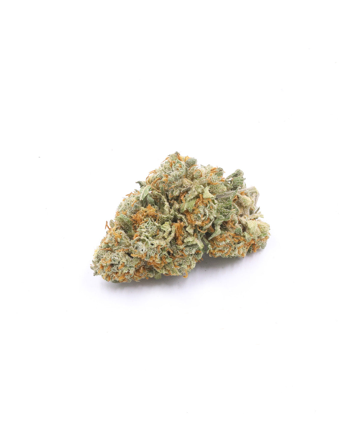 CBD Blüten Bundle von I Love Pot - getrocknete grüne Hanfblüte mit orange Kristallen auf weißem Hintergrund